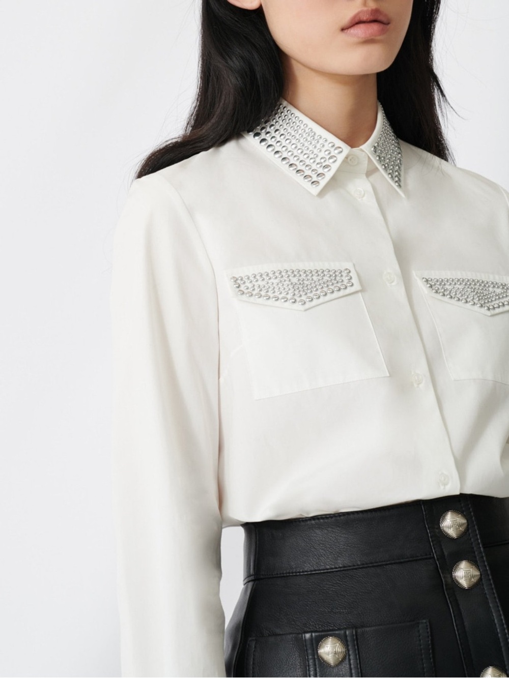 Maje Cilina Studded Button Down Shirt